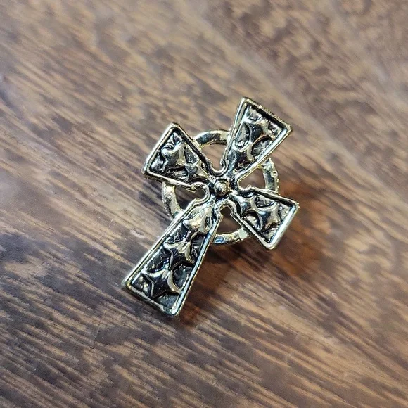 Gold Tone Cross Lapel Pin - Picture 1 of 7